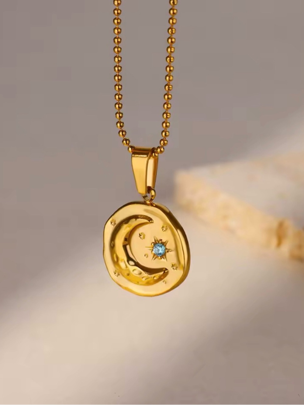Gold Celestial Moon & Star Pendant Necklace - Elegant